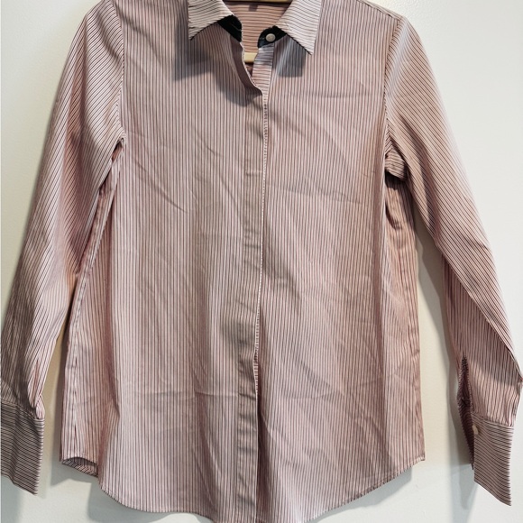 Lafayette 148 New York Pink Striped Button Down Shirt - Picture 7 of 12